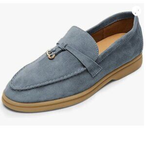 Milooey shoes Women's Round Toe Flat Loafers Comfort Slip On Moccasins Blue